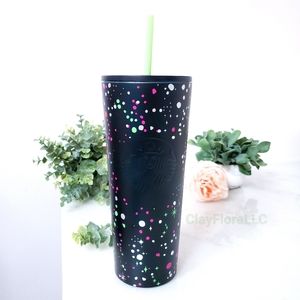 Starbucks stainless steel speckles dots holiday winter 2021 dark green black